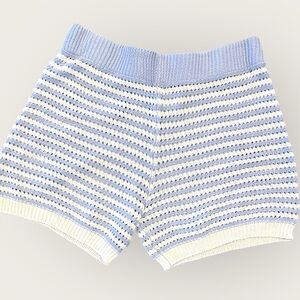 Chic High Waist Knit Shorts in Blue and White